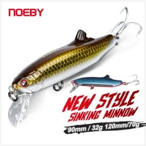 Noeby Minnow Lure 90mm 32g, 120mm 70g, Sinking Casting Game Hard Bait for Tuna Seabass Saltwater